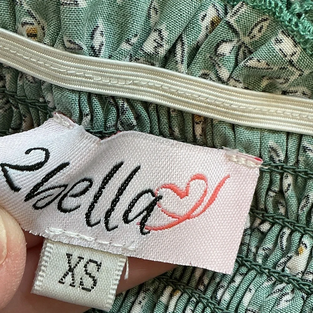 2 Bella Womens XS Green Floral Print Smocked Strapless Tube Top - Picture 6 of 6